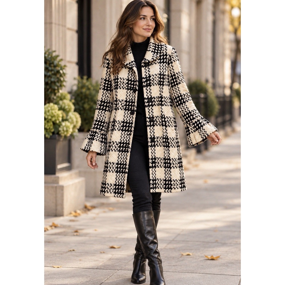 Express Houndstooth Women's Long Coat Size Small Black & White